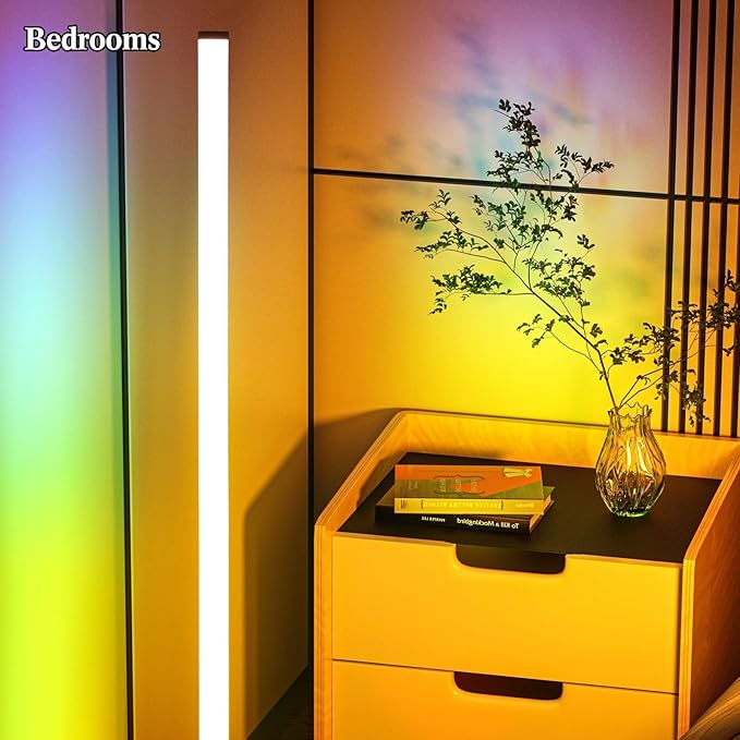 LED RGB Floor Lamp Smart Corner Standing Lamp with Music Sync APP and Remote Control Gaming Light for Bedroom Living Room Game Room Office