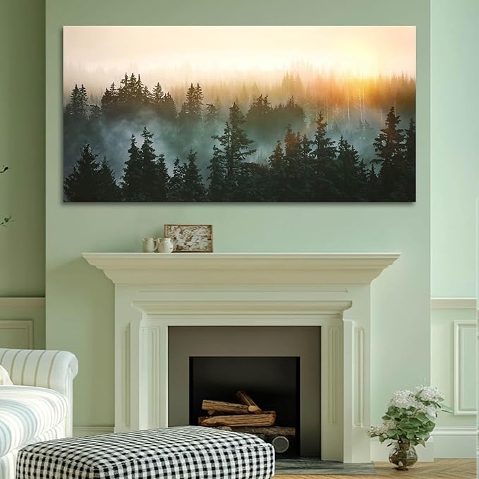 SDYA Canvas Wall Art Sunrise Forest Nature Painting Wall Decor for Bedroom Living Room Office Home Decor Wall Art 48x24 Inches