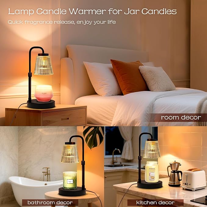Adjustable Candle Warmer Lamp with Timer: Height Adjustable Birthday Gift for Women for Scented Jar Candles - Safe, Flameless Lighting and Fragrance Warmer for Home Office Decor