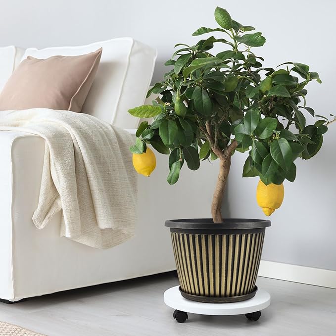 12 inch Planter Indoor Outdoor Plant Pots, 4 Pack Large Plastic Flower Pots with Saucer and Drainage Holes, Decorative Modern Garden Pots for Houseplants