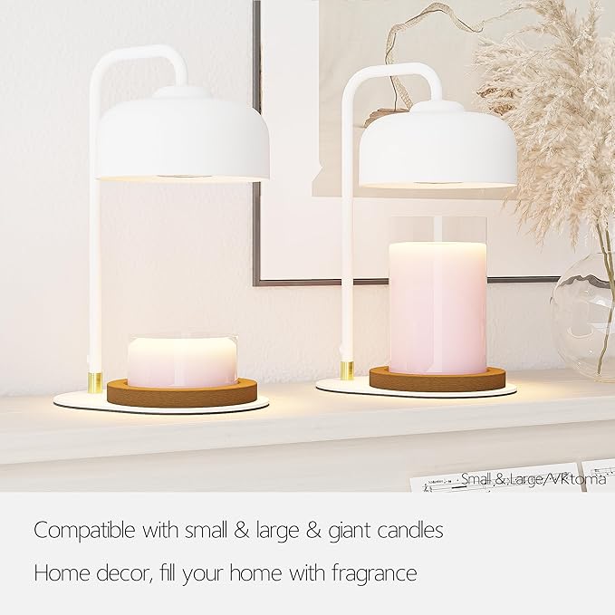 Candle Warmer Lamp with Timer, Electric Candle Warmer Lamp for Jar Candles, Home Decor Keepsake Candle Lamp Warmer with 2 Halogen Bulbs (White)