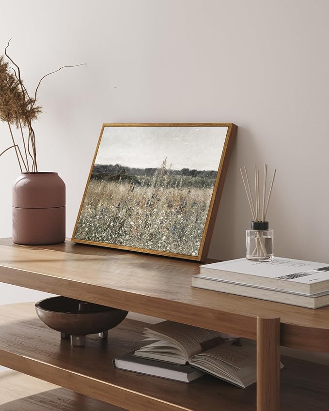 InSimSea Framed Canvas Wall Art Vintage Decor, Classical Oil Painting Canvas Prints Champ fleuri Vintage Wall Art for Home Room Bathroom Decor, 12"x16"