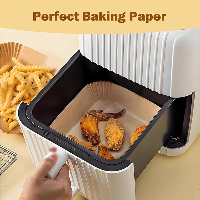 200 Pcs 6.5" Air Fryer Liner,Square Baking Parchment Airfryer Paper Unbleached Disposable Non-stick & Non-Leak & Non-Washing Paper Liner for 3-5 QT Air Fryer Basket