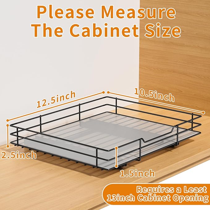RCHYFEED Pull Out Spice Rack Organizer for Cabinet,Slide out Spice Organization for Inside Cabinets,Heavy Duty Seasoning Organizer Fits Kitchen and Pantry,Sauces,Canned (12.5''Wx10.5''Dx2.5''H)