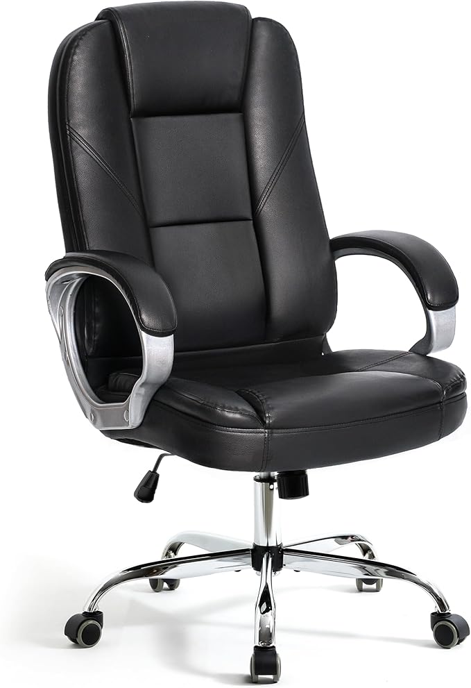 NEO CHAIR Office Desk Ergonomic Gaming Chair High Back Adjustable Computer Chair with Wheels and Lumbar Support Comfy Leather Executive Swivel (Jet Black)