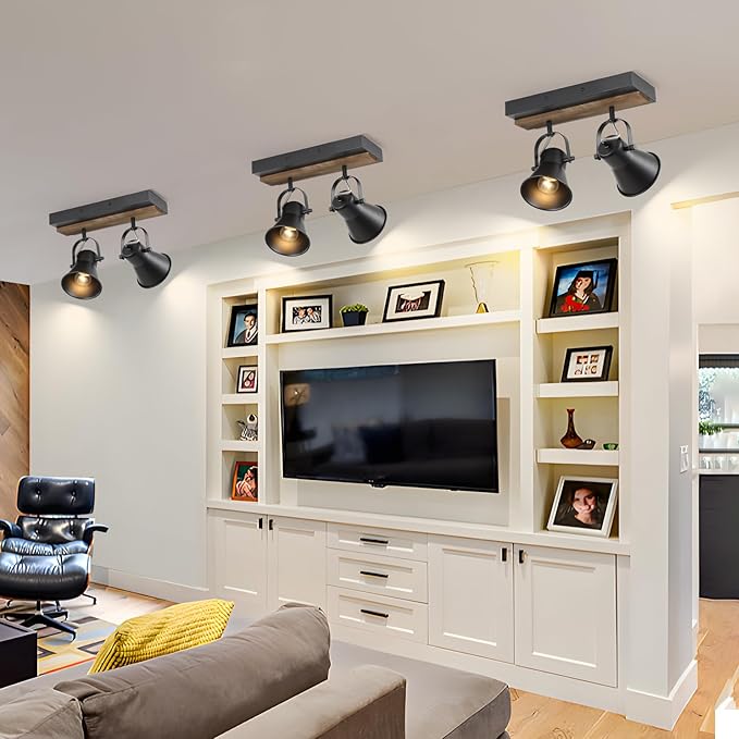 SEEBLEN 2-Light Track Light Fixtures, Adjustable Ceiling/Wall Mount, Industrial Black Kitchen Track Lighting for Living Room, Dining Room, Hallway, Bathroom