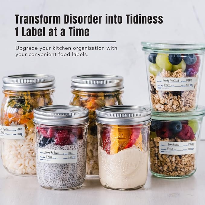 MESS Dissolvable Food Labels, Fill-in, 1x3 200/Roll - Dissolves in 30 Seconds or Less - Removable Pantry, Meal Prep & Food Storage Labels – Canning & Freezer Use