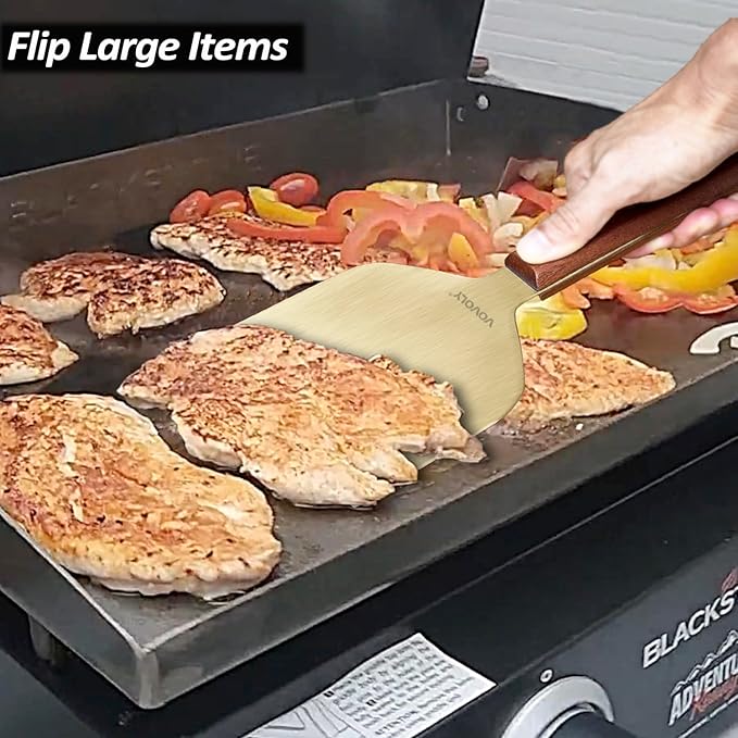 Vovoly Extra Wide Griddle Scraper, 5.5''x5.5'' Smashed Burger Scraper Grill Scraper Spatula Burger Turner - Full Tang Wooden Handle Professional Grade Grill Accessories, Knife Grade Stainless Steel
