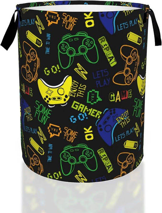 Game Controller Video Game Laundry Basket,Waterproof Laundry Hamper,Collapsible Organizer Basket for Storage Bin Toy Bins,Dirty Clothes Laundry Basket for Living Room/Bathroom/Bedroom