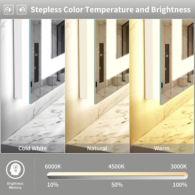 LED Mirror for Bathroom, 24x32 Inch Backlit + Front Lighted Bathroom Vanity Mirror with Lights for Wall, Double Light Strips, 3 Colors, Shatter-Proof, Anti-Fog and Brightness Memory