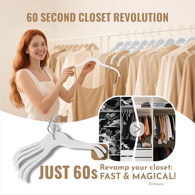 30 Pack Velvet Clothes Hangers, Non-Slip Flocked Hangers with 360° Swivel Hook, Space-Saving Slim Felt Hangers for Shirts, Coats, Dresses, Blouses(White)