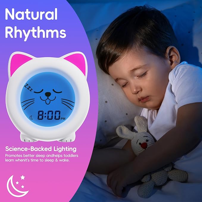 B&H Sleep Trainer Clock for Toddler - Ok to Wake Clock, USB Rechargeable Cat Kids Alarm Clock, Drop Proof, Night Light, Science-Backed Lighting for Peaceful Sleep and Ready to Rise Mornings - Kitty