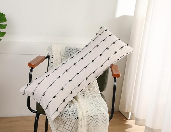 Long Lumbar Throw Pillow Cover 14x36,Stripe Pattern Cotton Black Boho Extra Long Decorative Pillow Cover Pillow Case Cushion Cover for Bed Sofa Couch Farmhouse,Skinny Modern Accent
