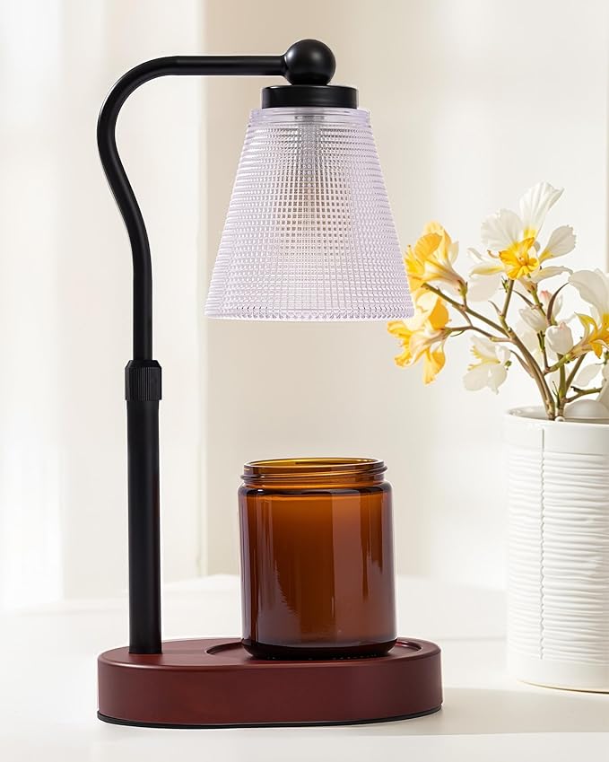 Candle Warmer Lamp with Timer, Dimmer, Adjustable Height, 2 Replacement Bulbs, Electric Candle Warmer for Jar Candles, Decorative Candle Lamps (Clear)