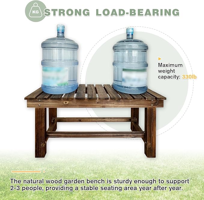 Outdoor Garden Bench, 3-Person Wood Patio Bench Weatherproof Outdoor Backless Bench, Anti-Corrosion and Anti-Rust Garden Benches for Garden Lawn Porch Park Backyard (Carbonized,47.25''/120cm)