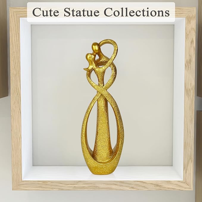 Trycooling Kissing Lovers Statue Abstract Sculpture Resin Statues for Home Decor Modern Home Office Desktop Shelf Bookshelf Decor (Gold)