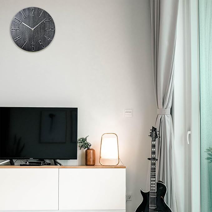 Faupugh 12 inch Silent Wall Clock, Wall Clocks Battery Operated Decorative Clock, Suitable for Home, Office, School, Kitchen, Bedroom, Living Room (Gray)