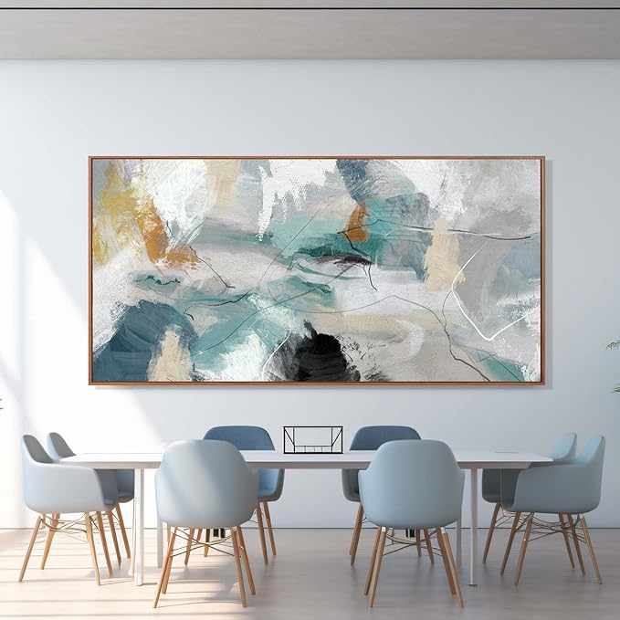 Kureful Green and White Canvas Wall Art Contemporary Wall Decor Abstract Poster Printing 36"x70" Office Art Pictures Bedroom Decorations