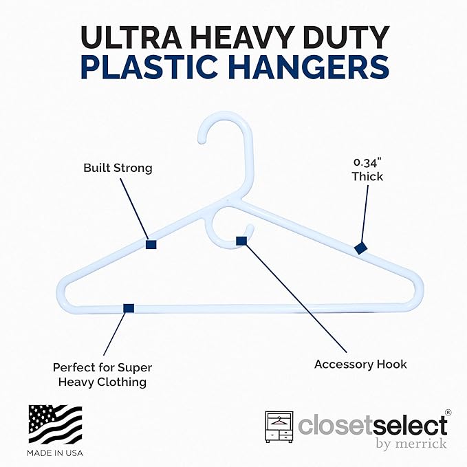 Ultra Heavy Duty Plastic Hangers, Made in USA, White Heavy Weight Hanger, 28 Pack
