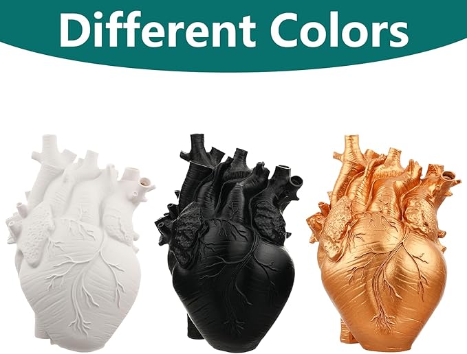 Heart Shaped Resin Vase - Anatomical Human Heart Flower Pot Planter, Nordic Modern Desktop Decor for Farmhouse Living Room, Bedroom, Valentine's Day Gift Home Decoration