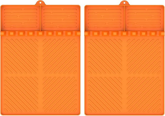 Silicone Griddle Tools Mat for Blackstone, Griddle Accessories Side Shelf Mat Grill Pad for Outdoor Grill Kitchen Counter Spatula Silicone Mat with Drip Pad (Orange (2Packs))
