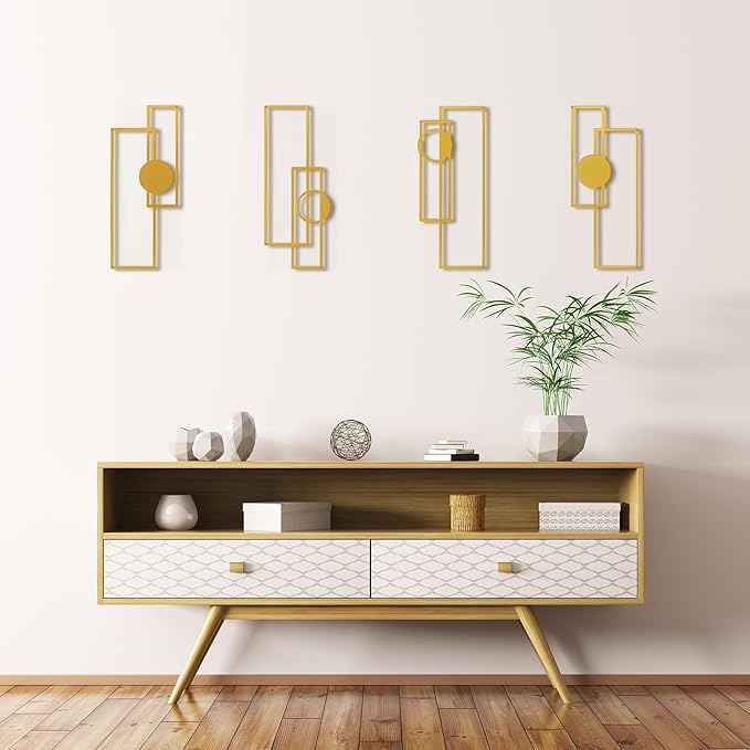 Art3d Metal Wall art, 4 Pieces Abstract Wall Decor for Living Room Dining Room Hallway, 3D Textured Metal Wall Sculptures, Line Art Wall Décor, Minimalist Wall Art Style