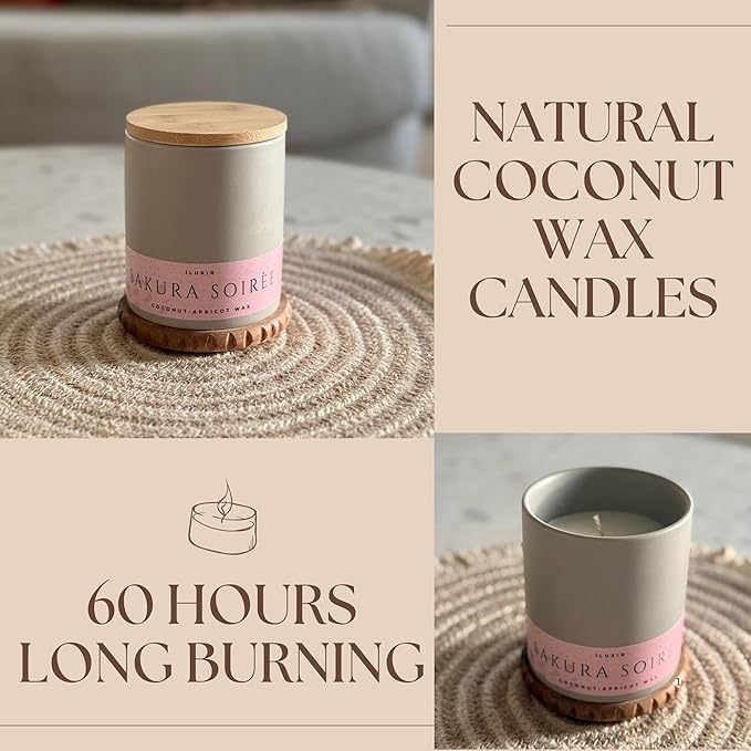 Sakura Soiree Scented Candle – Long Burning Cherry Blossom & Sandalwood Spring Fragrance – Non-Toxic Hand-Poured Coconut-Apricot Wax 13 oz with Luxury Gift Box Made in USA Small Batch Crafted.