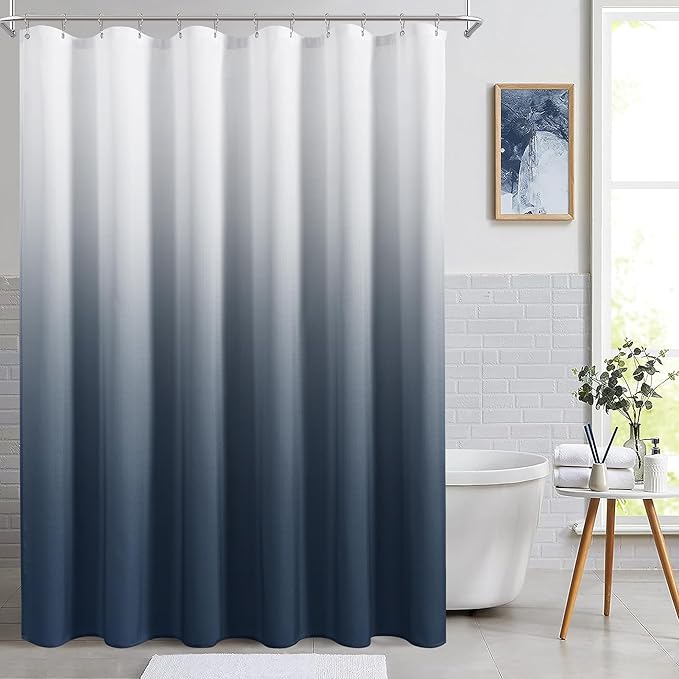 Naturoom Denim Blue Shower Curtains for Bathroom,Ombre Cloth Fabric Shower Curtain Set with 12 Hooks Denim Blue Bathroom Decor 72 x 72
