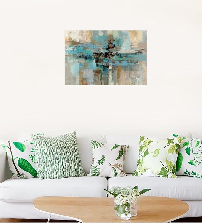 DZL Art A74769 Canvas Prints Abstract Wall Art Print Paintings Blue and Brown Stretched Canvas Wooden Framed for Living Room Bedroom and Office Home Decor Artwork