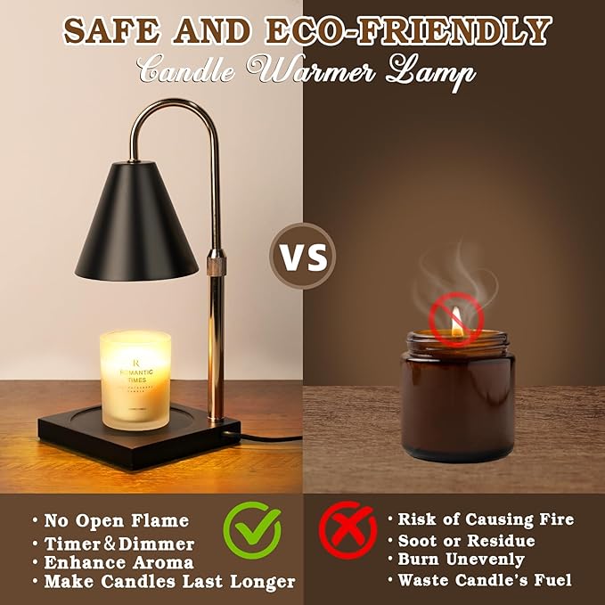 Candle Warmer Lamp with Timer Dimmer, Electric Candle Lamp Warmer for Bedroom Decor, Christmas Gifts for Women, Mom, Adjustable Metal Candle Lamp, Mom Gifts, Home Decor for House Warming Gifts, Black
