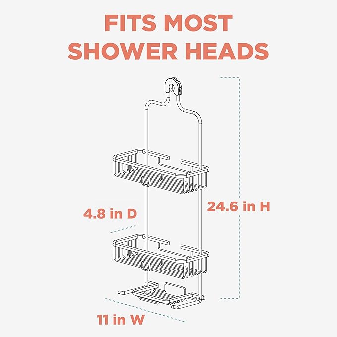 Zenna Home Rustproof Hanging Shower Caddy, Over the Shower Head Caddy with 2 Shelves and Built In Hooks, Aluminum Bathroom Hanging Organizer, Bronze
