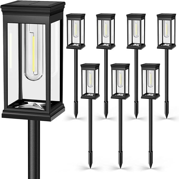 Modern Solar Pathway Lights Outdoor - 8 Pack, IP65 Waterproof Square Design for Yard Garden Lawn, 14H Runtime Dusk to Dawn Auto, Warm White LED