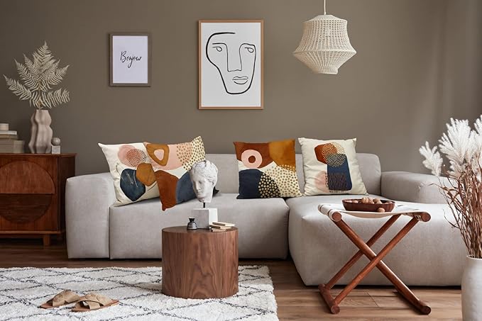 Jartinle Burnt Orange Abstract Throw Pillow Covers 20x20 Set of 4 Mid Century Modern Pillow Covers Geometric Minimalist Decor for Couch Home Decor