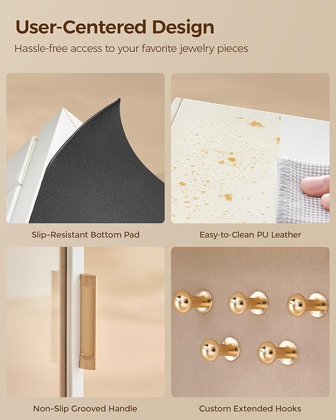 360° Rotating Jewelry Box with 7 Drawers, Spacious Vertical Jewelry Organizer with Glass Window, Jewelry Storage Case, Dustproof & Moisture-resistant Design, White