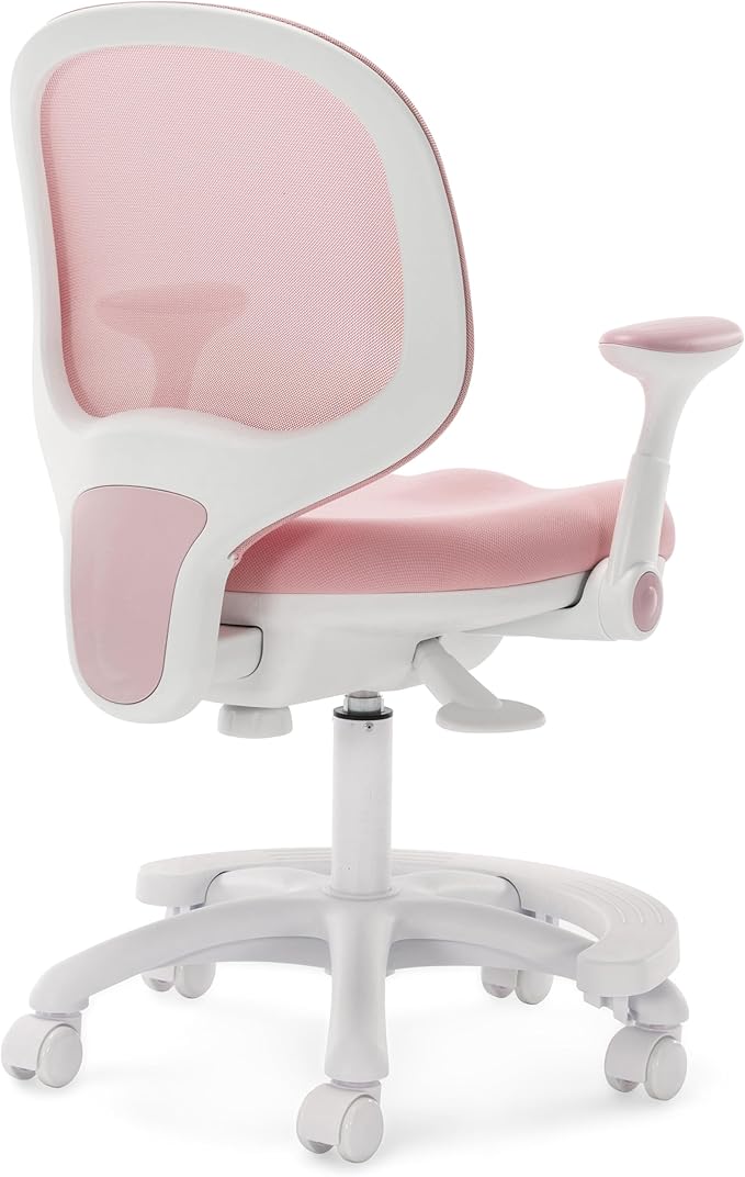 Kids Desk Chair, Boy's Girl's Child Children Study Office Computer Chair, Ergonomic Design, Adjustable Height and Seat Depth (Grey) (Peach Pink W/Armrests and Footrest)