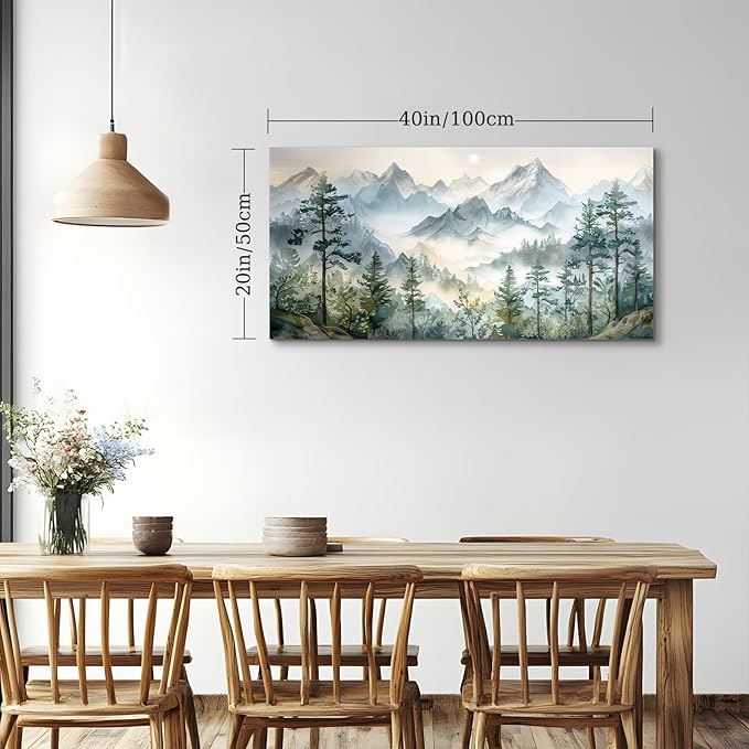 SERIMINO Large Mountain Landscape Wall Art for Living Room, Nature Scenery Paintings Bedroom Decor Aesthetic, Green Pictures Wall Decor Modern Home Decor Artwork 20"X40"