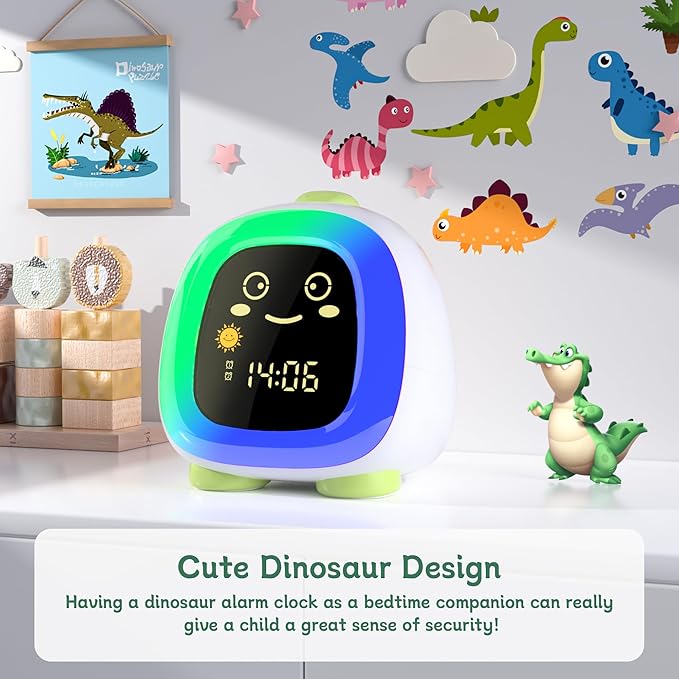 OK to Wake Clock for Kids, Kids' Alarm Clock with Night Light, Stay in Bed Clock - Sleep Trainer with Nap Timer - Cute Decor, Dinosaur Model Gift Idea