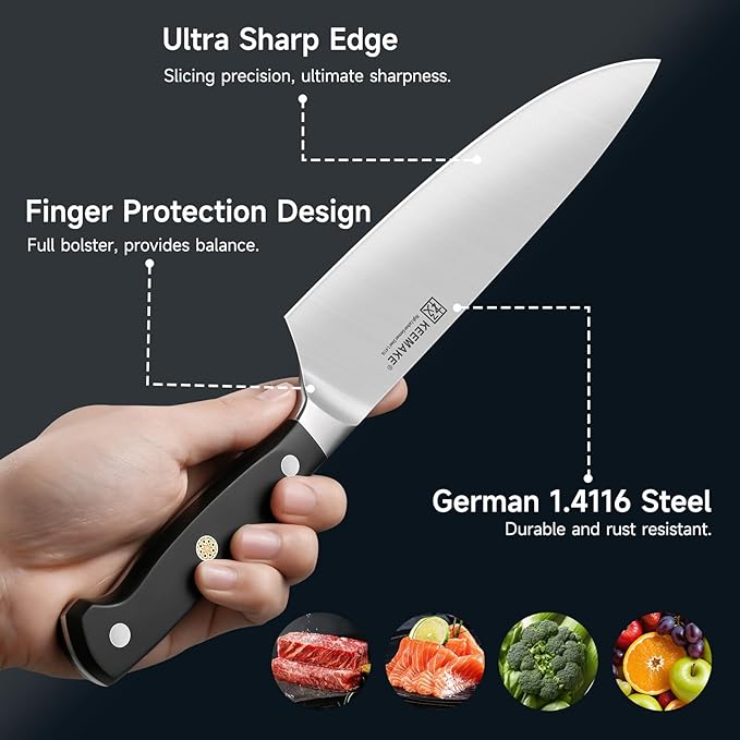 KEEMAKE Chef Knife, 8 Inch Sharp High Carbon Stainless Steel Kitchen Knife with Ergonomic Handle, Professional Cooking Knife, Kitchen Utensils for Meat Slicing and Vegetable Cutting