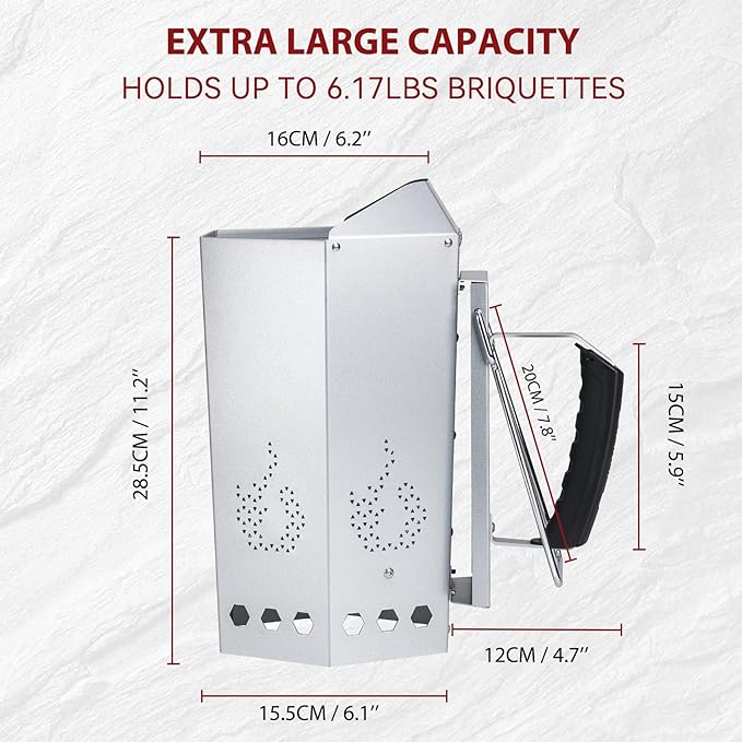 onlyfire BBQ Chimney Starter for Charcoal Grills and Barbecues, Charcoal Starter Barbecue Fire Starter with Heat Shield and Stay-Cool Handle, Outdoor Cooking Grill Tool Grilling Accessories
