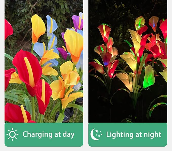 Veesee Solar Garden Lights - Outdoor Stake Lights with Calla Lily Design, Decorative for Lawn, Yard, Patio & Landscape (White, 2Pack)
