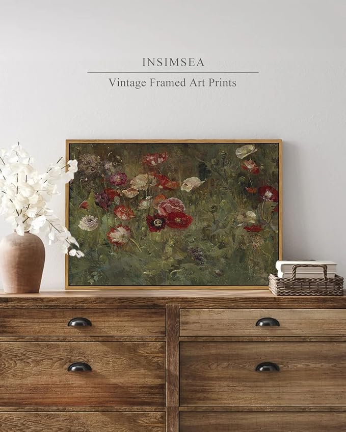 InSimSea Framed Canvas Wall Art, Vintage Decor, Classical Floral Scenic Oil Painting Canvas Prints, Rustic Wall Decor for Bedroom, Bathroom, Office, 16"x24"