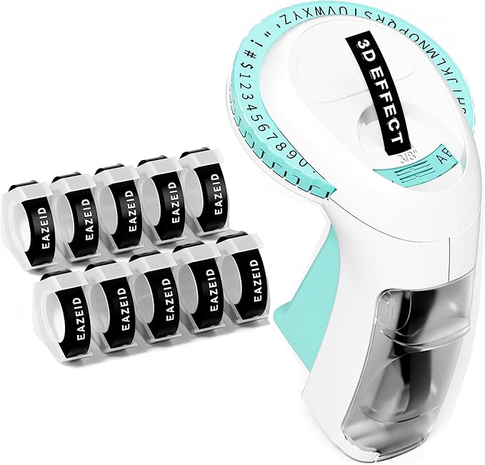 Embossed Label Maker Machine with Tapes, Retro Embossing Label Maker Manual, 3D Vintage Embosser Labeler with 10 Rolls 3/8 Inch Embossed Label Tapes for Home, DIY Scrapbooking Crafting