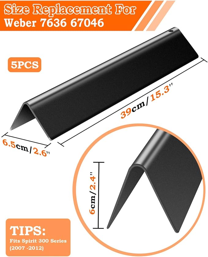 7636 Flavorizer Bars 15.3 inch for Weber Spirit Grill Parts Spirit 300 & GS4 Spirit II 300 315 320 330 S310 E310 Grill Parts with Front Control, 5 Pcs Flavor Bars Heat Plates for Weber 67046