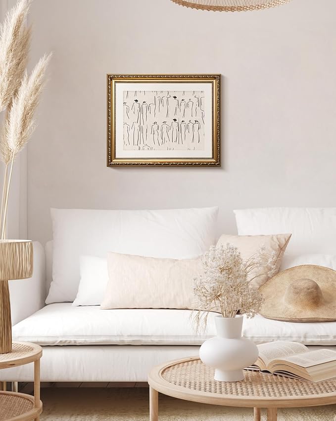 VIYYIEA Gold Framed Wall Art Canvas Print Home Decor Abstract Wall Art Room Decor Minimalist Portrait Artwork Wall Decorations Vintage Bathroom Decor Line-Drawn Wall Pictures Office Decor 13x16in