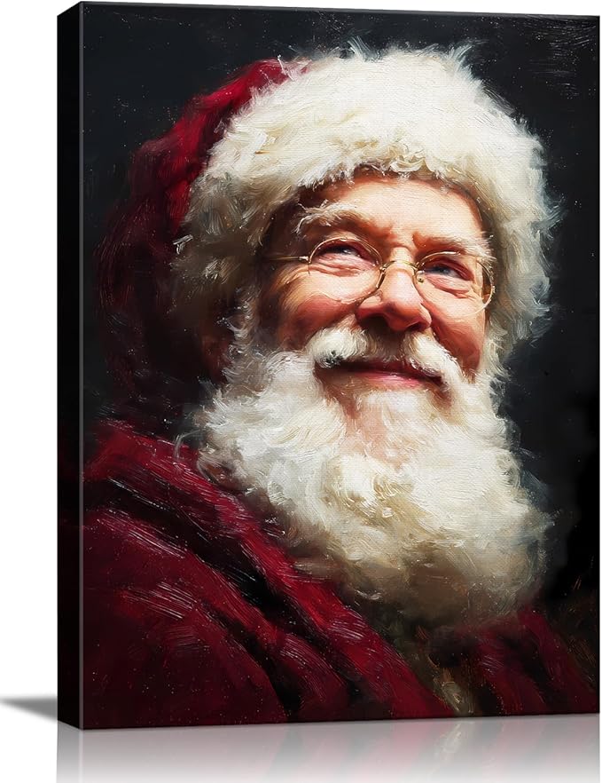 Vintage Santa Claus Portrait Christmas Canvas Wall Art - Victorian Style Framed Canvas Prints for Living Room & Bedroom, Classic Christmas Wall Decor, Christmas Gifts & Winter Decor