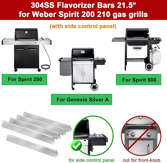 GasSaf 21.5" Grill Flavorizer Bars for Weber Genesis Silver A, 304 Stainless Steel Flavorizer Bars for Spirit 200, E/S200, E/S-210, Spirit 500 (Side Burner Knob), Replacement Parts for Weber 7534 7535