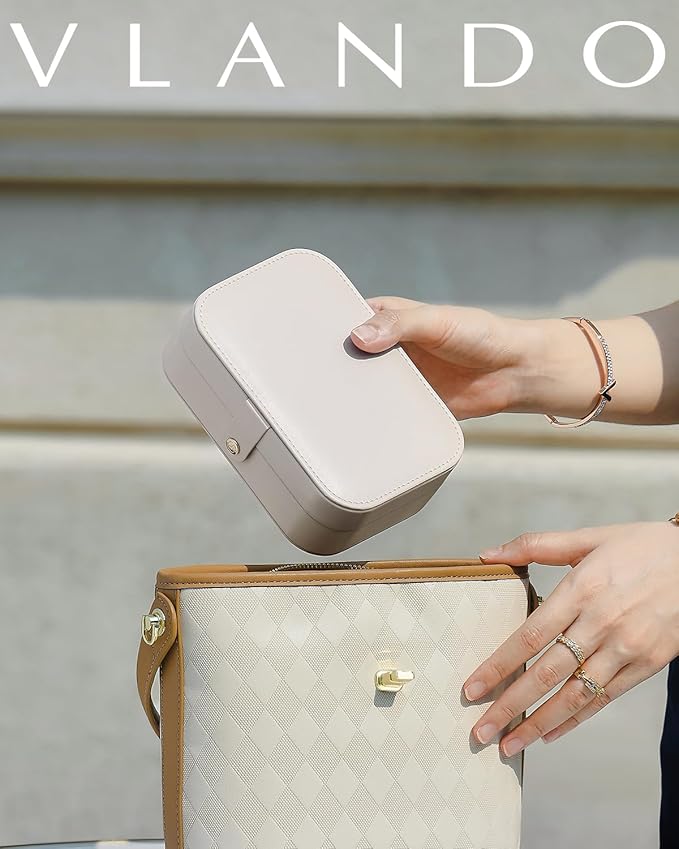 Vlando Travel Jewelry Case, PU Leather Travel Jewelry Box with Earring Holder, Portable Display Small Jewelry Box for Mothers Day Women Girls Gift - Grey