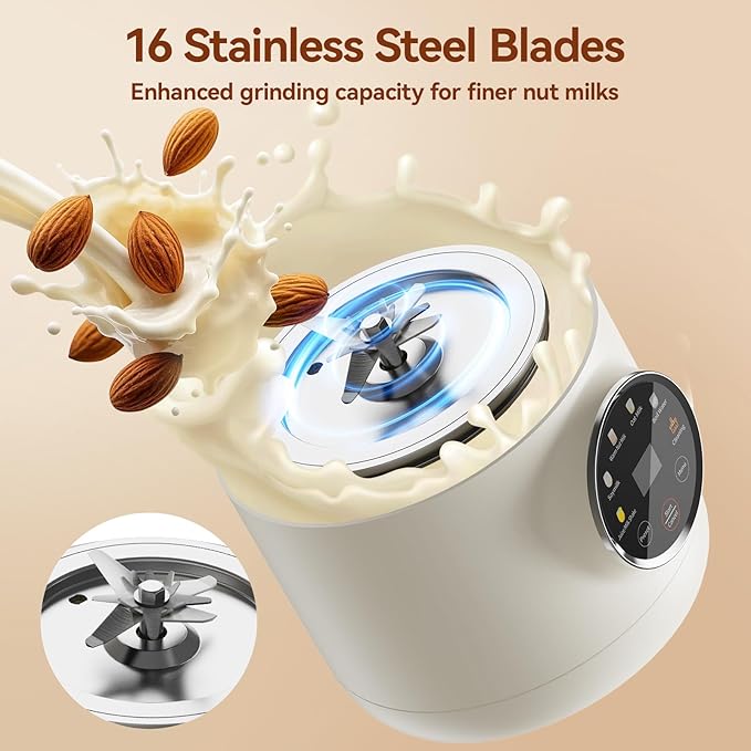 KFJ 8 in 1 Nut Milk Maker Machine, 41oz Homemade Coconut, Soy, Oat, Almond, Plant Based Milks and Non-Dairy Beverages with Delay Start/Boil Water/Self-Cleaning, White