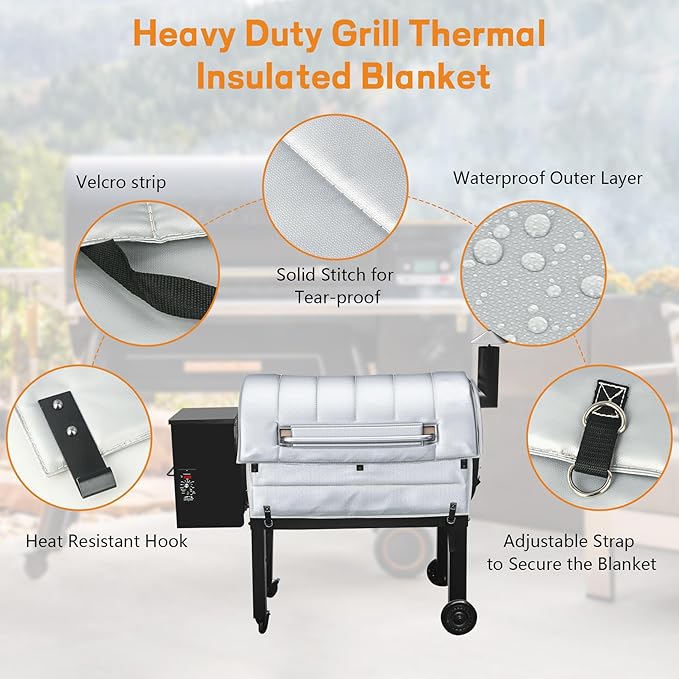 Insulation Blanket for Traeger pro 34 Series TFB65LZBC and Texas Elite 34 Series TFB88PZBO Wood Pellet Smoker Grill,BAC628 Pro 34 Insulation Blanket Grill Accessory for Winter Smoking,Silver