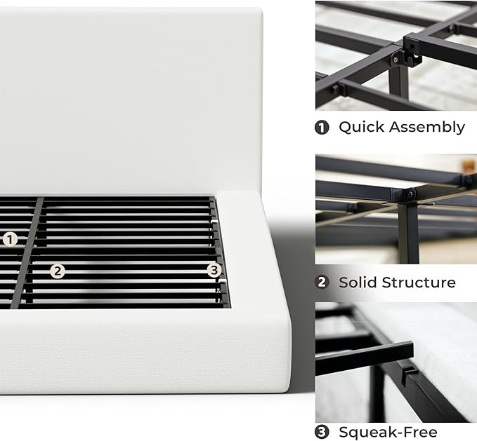 RECCI Cloud Upholstered King Bed Frame with Headboard, 5 Inch Foam Padded Platform, No Box Spring, Easy Assembly (Off-White)